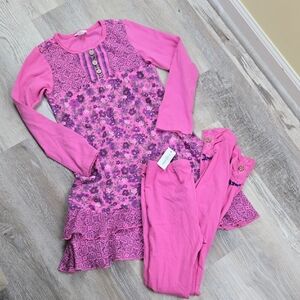 Naartjie 9 Dress EUC And Leggings NWT Zinnia Pink Button Knit Cotton Spandex